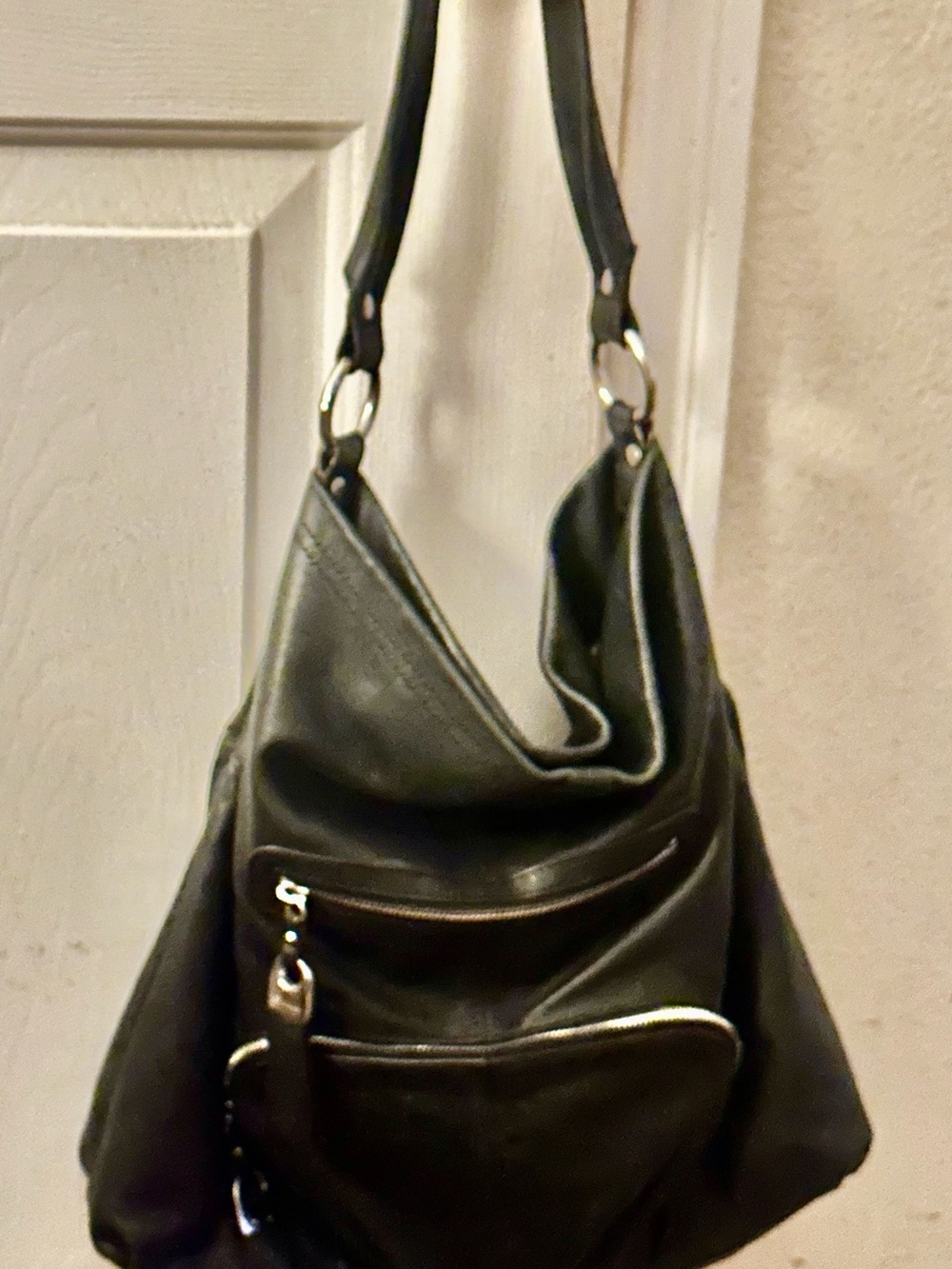 b. makowsky Black Leather Slouchy Shoulder Bag